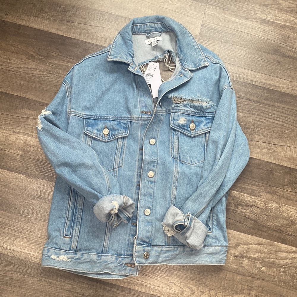 NWT Topshop Distressed Denim Jacket